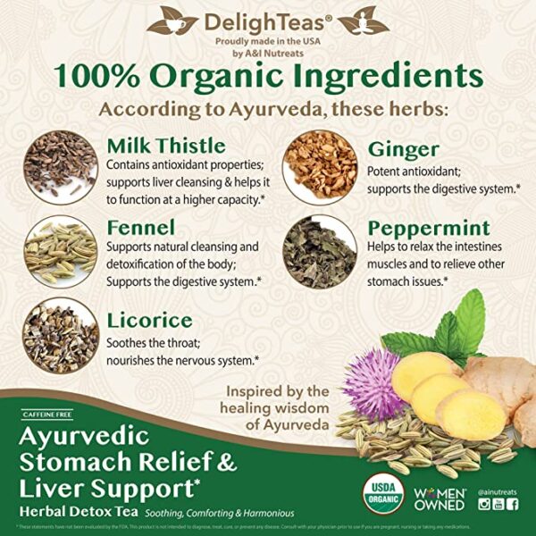 Liver Detox Tea, Stomach Relief & Cleansing with Milk Thistle, Fennel, and Ginger