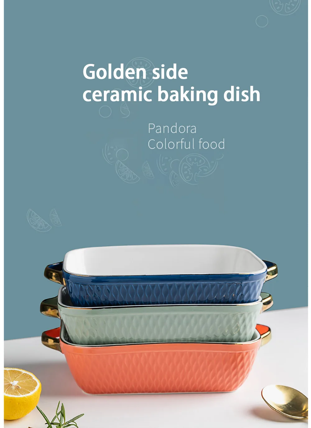 Ceramic Glaze Golden Side Baking Tray – Rectangle & Oval Baking Pan for Barbecue, Salad, and Oven – Kitchen Bableware Baking Dishes