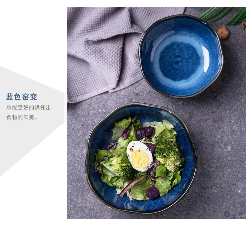 Super Huge Capacity Ceramic Salad Bowl - 1400/2400ml Blue Porcelain Meal Noodle Ramen Soup