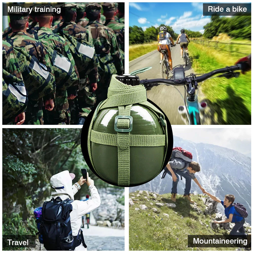 Military-Style Aluminum Canteen Bottle for Outdoor Activities - Multipurpose Flask for Water, Wine, and Cooking