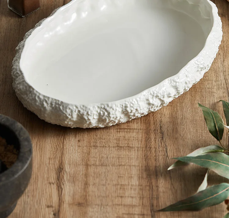 Unique Rock Texture Ceramic Dinner Plate - Elegant and Versatile Tableware for Pasta, Steak Pure White Tableware for Kitchen and Household