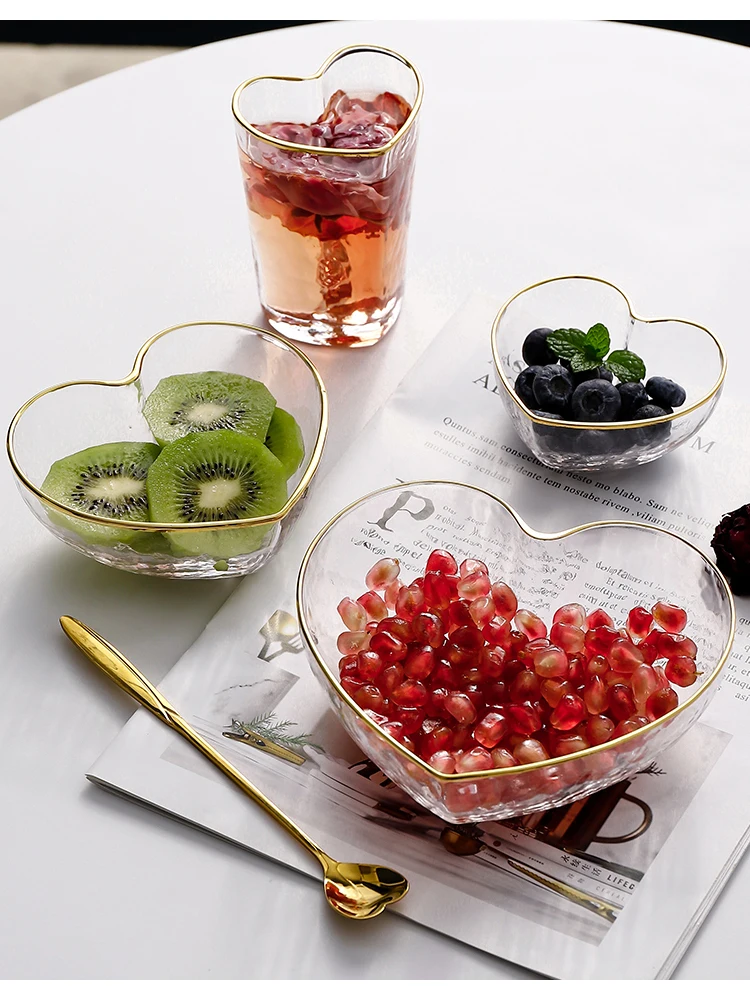 Exquisite Love Heart-Shaped Glass Bowl - Cute Cup for Home, Ideal for Fruits, Snacks, Salads, and Pasta Plates in High-End Kitchen Tableware