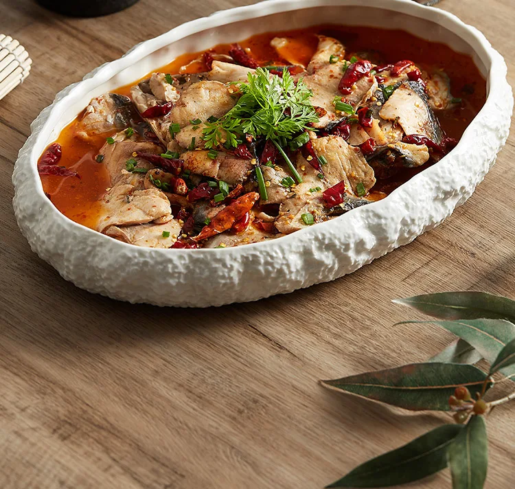Unique Rock Texture Ceramic Dinner Plate - Elegant and Versatile Tableware for Pasta, Steak Pure White Tableware for Kitchen and Household