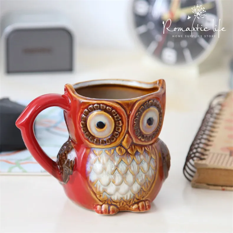 300ml Owl Mug Cartoon Ceramic 3D Animal Coffee Cup for Breakfast and Collection